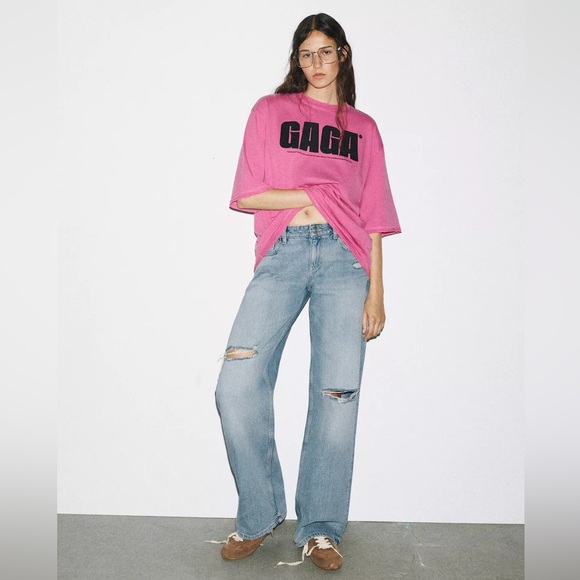 ZARA Lady Gaga Washed Effect T-Shirt - Picture 5 of 9